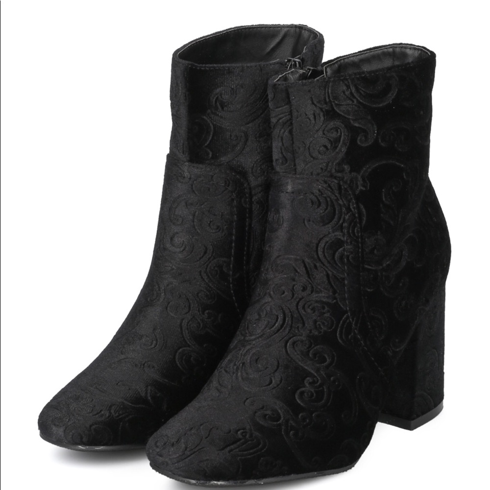 Velour Embellished Velvet Block Heel ankle Bootie